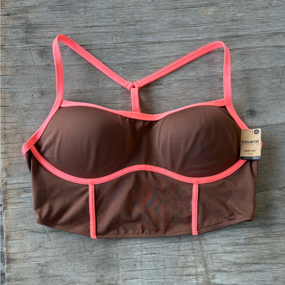PINK Victoria's Secret Brown and Pink Sports Bra with Molded Cups